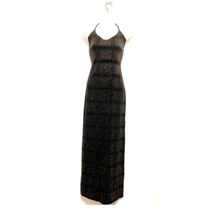 Women’s Black Shimmer “Lipstick” Halter Backless Maxi Dress, Sz: M